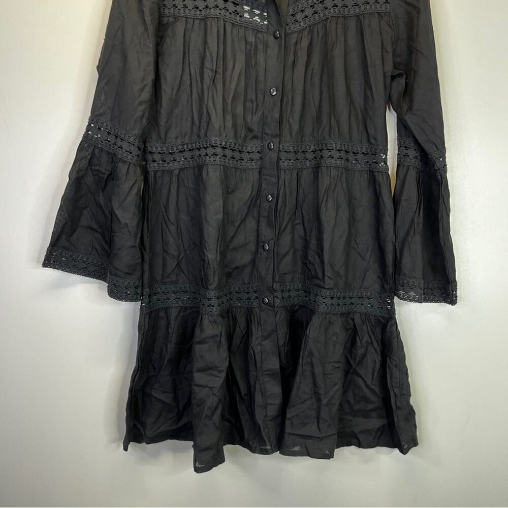 Raviya Lace Inset Button Front Black Cover Up dress black - XS - Picture 4 of 12